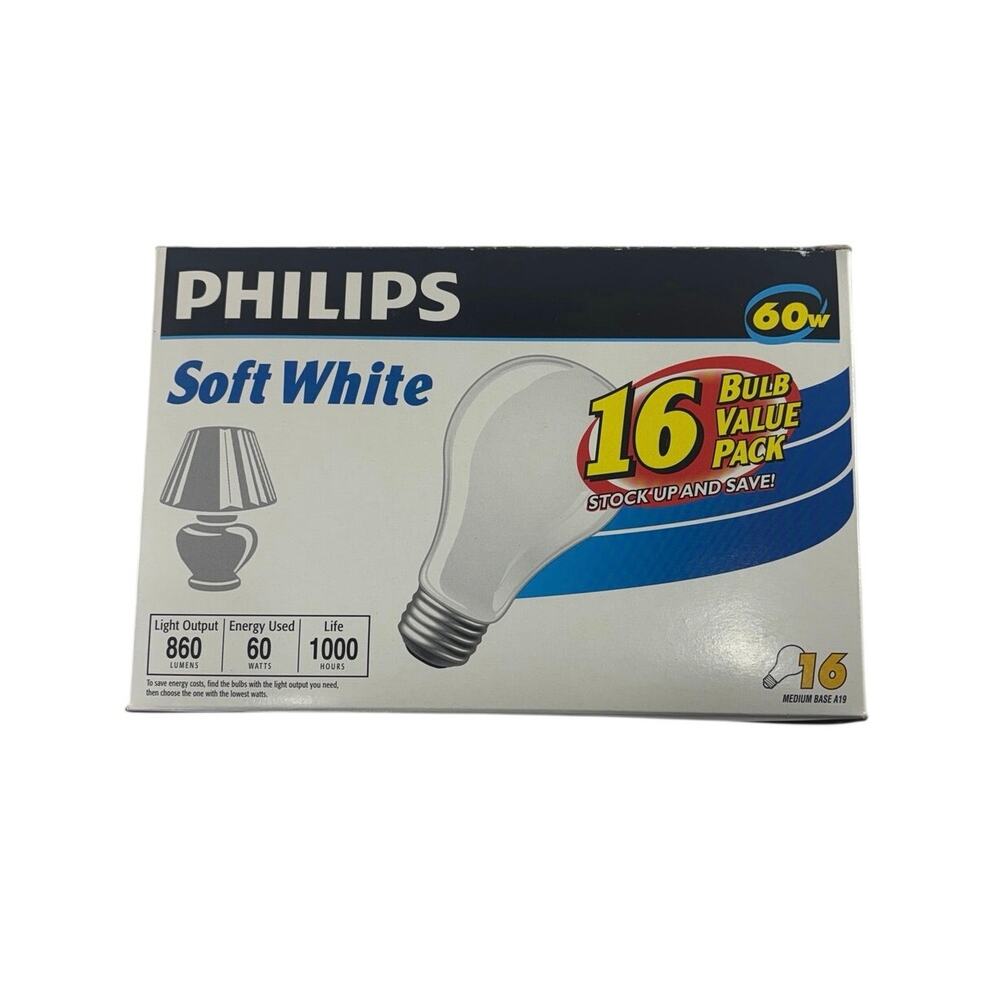 Philips 60W Soft White Light Bulbs 16 Pack A19 E26 Tested Works